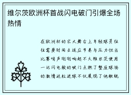 维尔茨欧洲杯首战闪电破门引爆全场热情